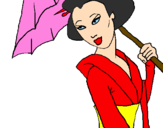 Dibuix Geisha amb paraigua pintat per nerea gonzalez 2nB