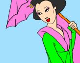 Dibuix Geisha amb paraigua pintat per laura