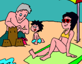 Dibuix Vacances familiars pintat per dibuix platja nerea