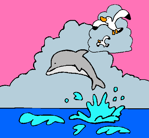 Dibuix Dofí i gavina pintat per carleteta