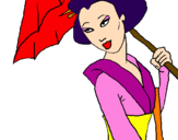 Dibuix Geisha amb paraigua pintat per VICTORIA R..