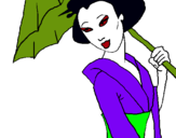 Dibuix Geisha amb paraigua pintat per mariona