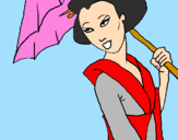 Dibuix Geisha amb paraigua pintat per helena viladomiu 