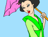 Dibuix Geisha amb paraigua pintat per anònim