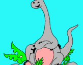 Dibuix Diplodocus assegut  pintat per ALEX