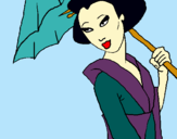 Dibuix Geisha amb paraigua pintat per Laia
