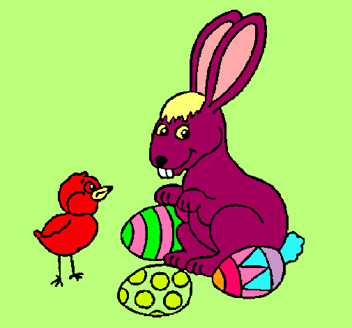 Dibuix Pollet, conillet i ous pintat per clara