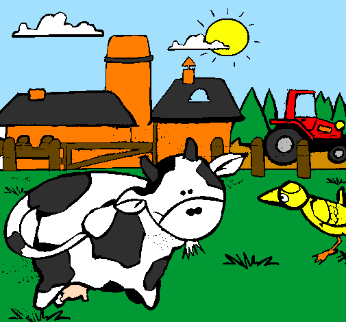 Vaca en la granja 