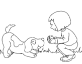 Dibuix Nena i gos jugant  pintat per gui