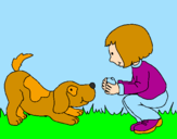 Dibuix Nena i gos jugant  pintat per joan