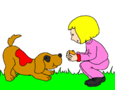 Dibuix Nena i gos jugant  pintat per wilher