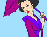 Dibuix Geisha amb paraigua pintat per Anna G.