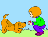 Dibuix Nena i gos jugant  pintat per snoopy