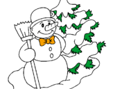 Dibuix Ninot de neu i arbre nadalenc  pintat per Bernat