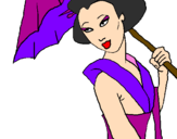 Dibuix Geisha amb paraigua pintat per marina
