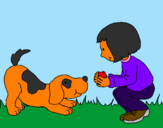 Dibuix Nena i gos jugant  pintat per Gina