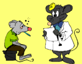 Dibuix Doctor i pacient ratolí pintat per u