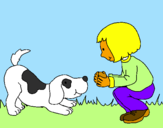 Dibuix Nena i gos jugant  pintat per berta olot