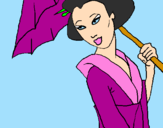 Dibuix Geisha amb paraigua pintat per Júlia