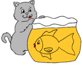 Dibuix Gat i peix  pintat per cristina1