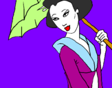 Dibuix Geisha amb paraigua pintat per cristina  te quiere