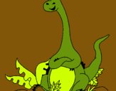 Dibuix Diplodocus assegut  pintat per jordi lopez