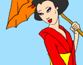 Dibuix Geisha amb paraigua pintat per loreaaaassss