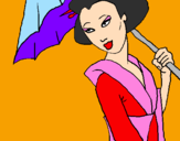 Dibuix Geisha amb paraigua pintat per angel,mama y papa