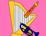 Dibuix Arpa, flauta i trompeta pintat per montse