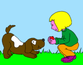 Dibuix Nena i gos jugant  pintat per Irene