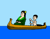 Dibuix Mare i fill en canoa  pintat per Xavi