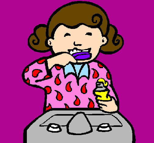 Dibuix Nena raspallant-se les dents pintat per D.de renta dens.