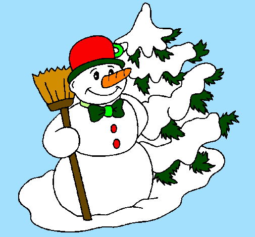 Dibuix Ninot de neu i arbre nadalenc  pintat per NINO