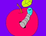 Dibuix Poma amb cuc pintat per miriam