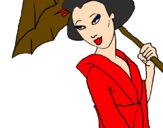 Dibuix Geisha amb paraigua pintat per adriá