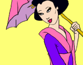 Dibuix Geisha amb paraigua pintat per Fluski
