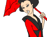 Dibuix Geisha amb paraigua pintat per cristina