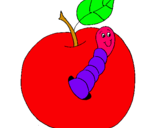 Dibuix Poma amb cuc pintat per ALICIA