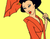 Dibuix Geisha amb paraigua pintat per MARGA