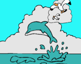 Dibuix Dofí i gavina pintat per SALTITOS LUNA