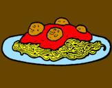 Dibuix Espaguetis amb carn pintat per laura costa