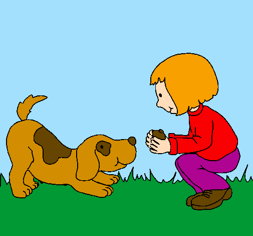 Dibuix Nena i gos jugant  pintat per ona vidal segura