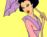 Dibuix Geisha amb paraigua pintat per elia