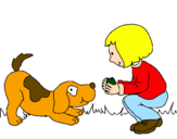 Dibuix Nena i gos jugant  pintat per martí