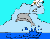 Dibuix Dofí i gavina pintat per ESTHER    FULLEDA    H