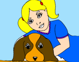 Dibuix Nena abraçant al seu gos  pintat per julia