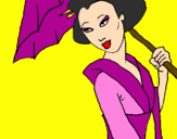 Dibuix Geisha amb paraigua pintat per Mariona