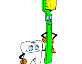 Dibuix Queixal i raspall de dents pintat per dent i raspall