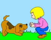 Dibuix Nena i gos jugant  pintat per ana  marin   trujillo