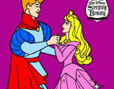 Dibuix Bella durment ballant amb el príncep pintat per aurora
